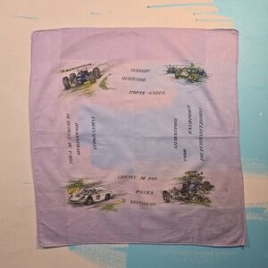 VTG 50s 60s Racing Car Handkerchief 17x17 Purple Silk Silverstone Le Mans Monaco